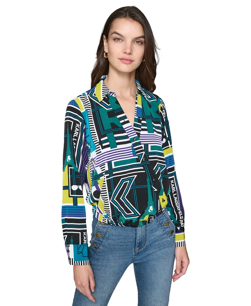 Karl Lagerfeld Paris Women's Geo-Print Faux-Wrap Top