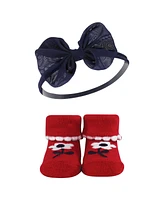 Hudson Baby Baby Girls Headband and Socks Giftset, Red Navy Flower, One