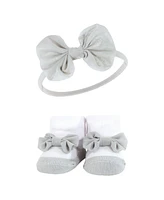 Hudson Baby Baby Girls Headband and Socks Giftset, Pink Gray Flower, One