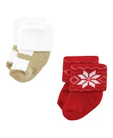 Hudson Baby Girls Cotton Rich Newborn and Terry Socks, 12 Days Of Christmas Girl, 6-12 Months