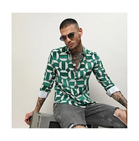 Men's Emerald Green & Ivory White Contrast Block Shirt