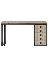 Tribesigns Computer Desk with 5 Drawers, 55" Home Office Desk with Reversible Drawer, Industrial Study Work Writing Desk with Storage, Simple Wood Lap