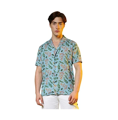 Campus Sutra Men's Sky Blue Foliage Shirt