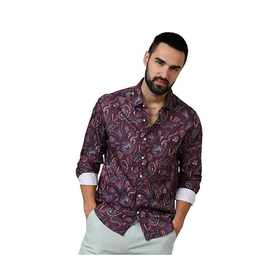 Campus Sutra Men's Burgundy Red Paisley Shirt