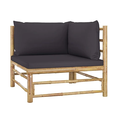 vidaXL Patio Corner Sofa with Dark Gray Cushions Bamboo