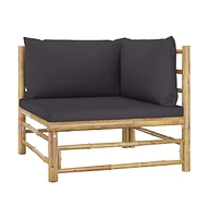 vidaXL Patio Corner Sofa with Dark Gray Cushions Bamboo