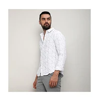 Campus Sutra Men's Chalk White Holographic Veined Textured Shirt