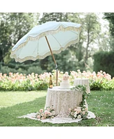 LAGarden 6 Ft Fringe Patio Umbrella with Tassel Jazz Age Wood UPF50+ for Outdoor, Beige with gold tassel,Model: JZ6-01