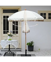 LAGarden 6 Ft Fringe Patio Umbrella with Tassel Jazz Age Wood for Garden, Beige with gold glitzy sequin,Model: JZ6-15