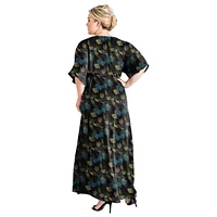 Standards & Practices Plus V-Neck Print Kimono Wrap Maxi Dress