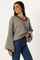 Petal and Pup Women's Becca Crewneck Waffle Stitch Stripe Knit Sweater