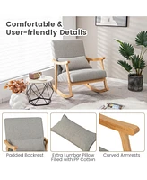Givimo Upholstered Rocking Chair with Pillow and Rubber Wood Frame