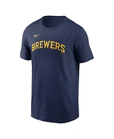 Nike Men's Christian Yelich Navy Milwaukee Brewers Fuse Name Number T-Shirt