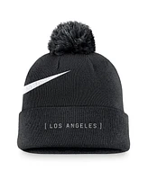 Nike Men's Black Los Angeles Dodgers Swoosh Peak Cuffed Knit Hat with Pom