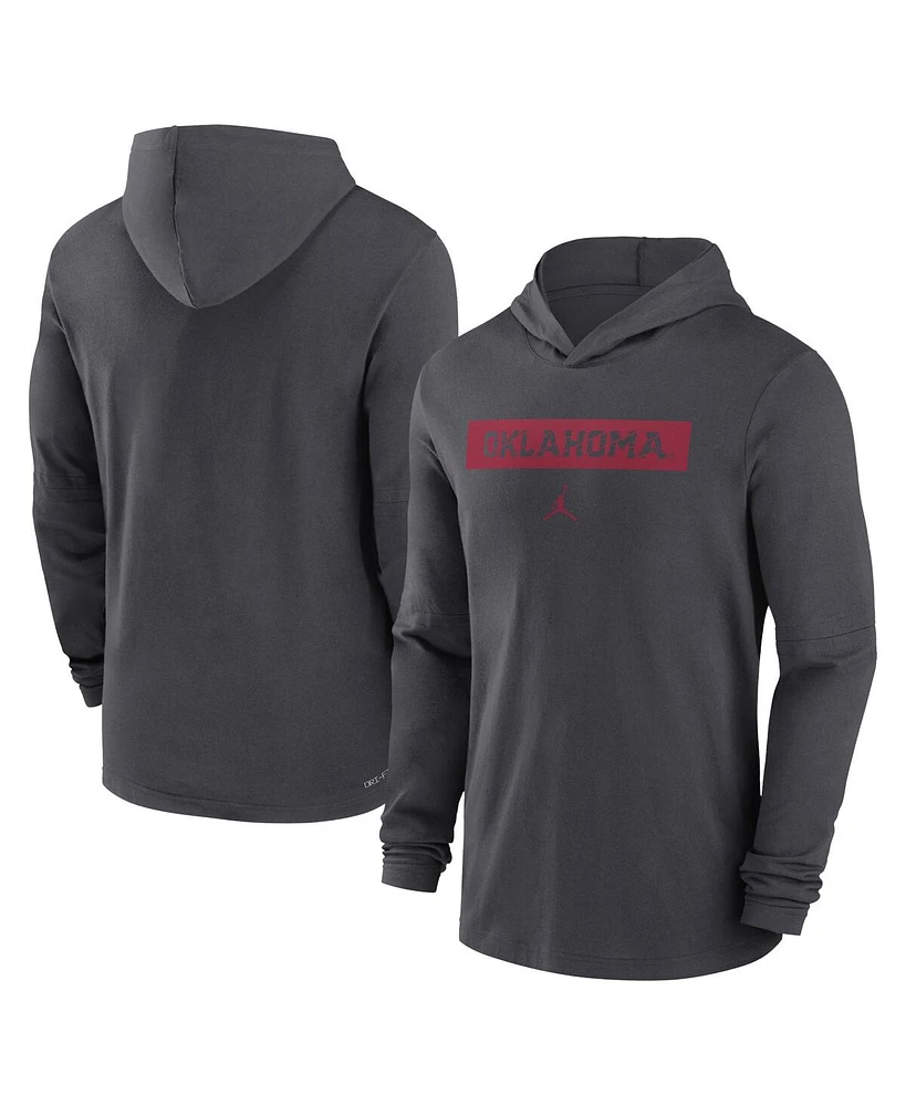 Jordan Men's Anthracite Oklahoma Sooners Sideline Hoodie Performance Long Sleeve T-Shirt