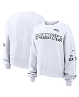 Nike Women's White Seattle Seahawks Oversized Long Sleeve Cropped Sweatshirt