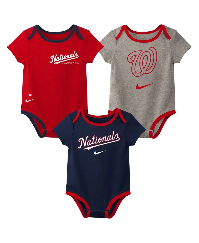 Nike Baby Boys and Girls Washington Nationals Authentic Collection Three-Pack Bodysuit Set