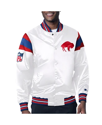 Starter Men's White/Royal Buffalo Bills vintage-like Satin Full-Snap Varsity Jacket