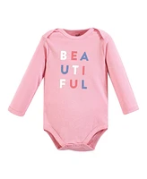 Touched by Nature Baby Girls Cotton Long-Sleeve Bodysuits, Bubblegum Floral, Preemie