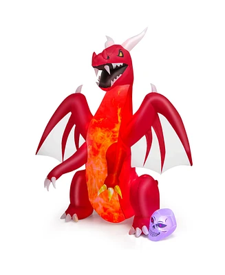 Skonyon 8 Feet Halloween Inflatables Blow-up Red Dragon with Wings Skull