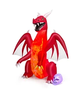 Skonyon 8 Feet Halloween Inflatables Blow-up Red Dragon with Wings Skull