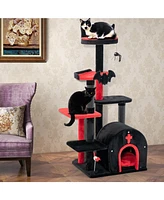 Skonyon Gothic Cat Tree 53 Inch Tall Cat Tower with Cat Bed and Arch-Shaped Condo