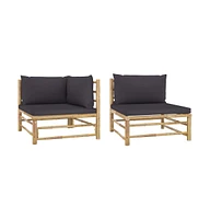 vidaXL Piece Patio Lounge Set with Dark Gray Cushions Bamboo