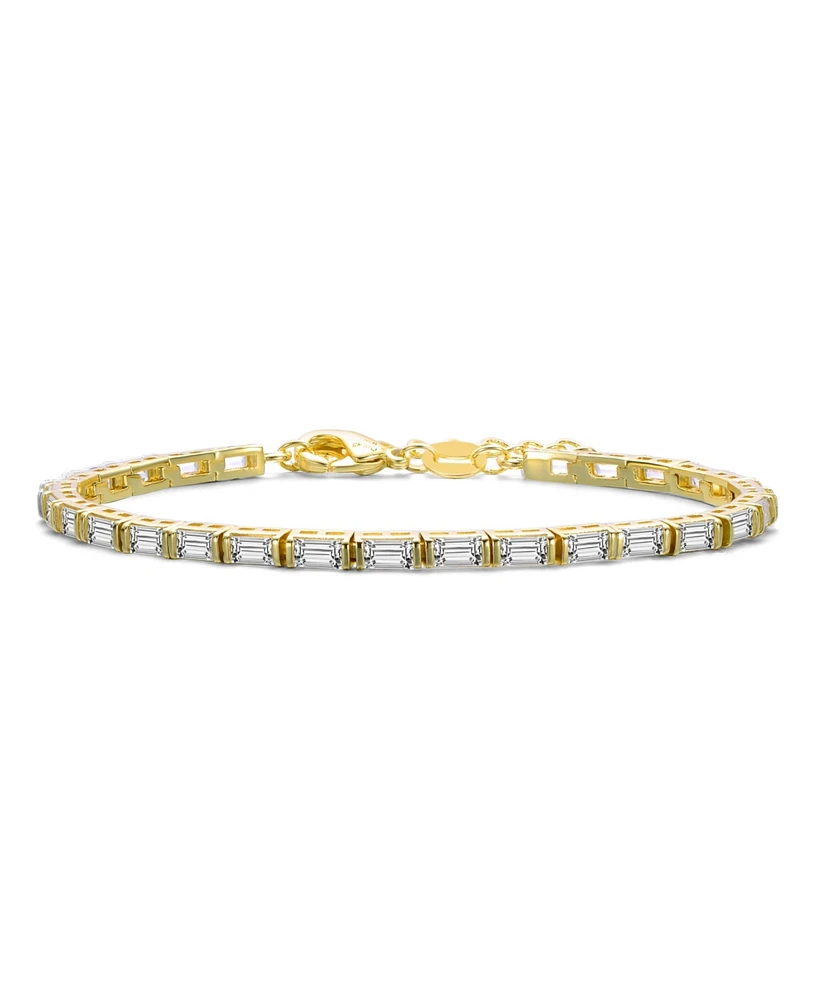 GiGiGirl Sterling Silver 14k Gold Baguette Cubic Zirconia Tennis Bracelet