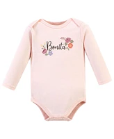 Hudson Baby Girls Cotton Long-Sleeve Bodysuit, Pant and Shoe Set Love Flowers, 6-9 Months