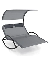 Vebreda Outdoor Dual Rocker Sunbed 2-Person Canopied Patio Lounger with Detachable Headrests