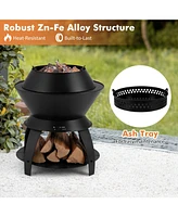 Vebreda 20 Inch Patio Fire Pit Metal Camping Fire Bowl with Pot Holder and Storage Shelf