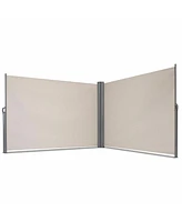 237 x 71 Inch Patio Retractable Double Folding Side Awning Screen Divider