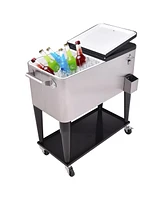 Skonyon 80 Quart Patio Rolling Stainless Steel Ice Beverage Cooler