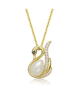 GiGiGirl Sterling Silver 14k Gold Plated Faux Pearl & Cubic Zirconia Swan Pendant Necklace