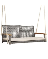 Sugift 2-Person Patio Wicker Hanging Swing Chair