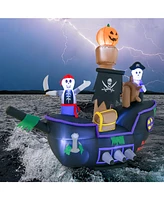 Skonyon 7 Feet Long Halloween Inflatable Pirate Ship with Led Lights Blower