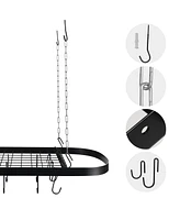 Yescom Pot and Pan Hanging Rack Ceiling Mount Kitchen Holder with 12 Hooks Black/Silver