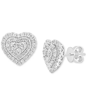 Effy Diamond Heart Halo Cluster Stud Earrings (7/8 ct. t.w.) in 14k White Gold