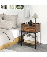 Sugift Industrial Bedside Table Nightstand with Charging Station