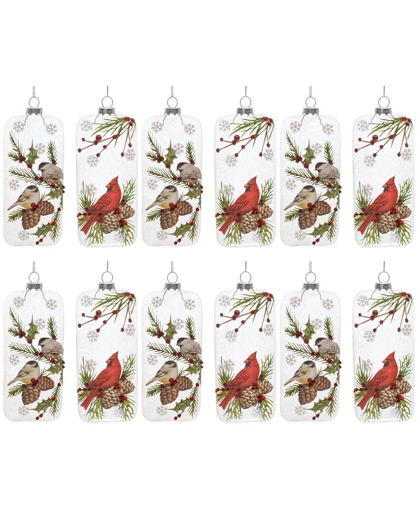 Slickblue Cardinal and Chickadee Ornament (Set of 12) 6"H Glass