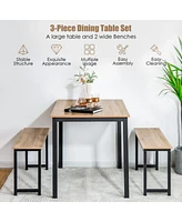 Inolait 3 Pieces Dining Table Set with 2 Benches for Dining Room Kitchen Bar