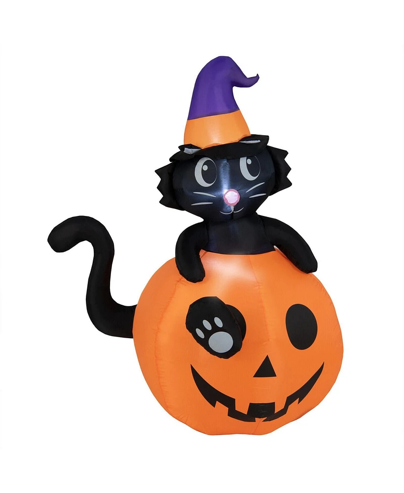 Givimo 5 Feet Inflatable Halloween Pumpkin with Witch's Black Cat