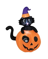 Givimo 5 Feet Inflatable Halloween Pumpkin with Witch's Black Cat