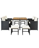 Simplie Fun 9-Piece Patio Dining Set with Wood Tabletop