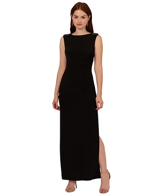 Adrianna Papell Women's Beaded-Shoulder Sleeveless Gown