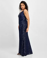 B Darlin Trendy Plus Sequined V-Neck Sleeveless Gown, Created for Macy's