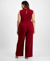 Tahari Plus Sleeveless Scuba Crepe Tie-Waist Jumpsuit