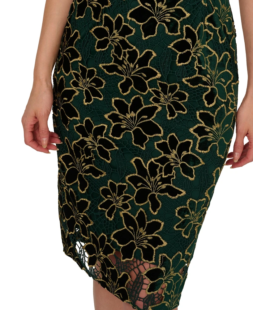 Adrianna Papell Women's Floral Metallic Midi Sheath Dress