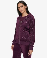 Calvin Klein Women's Sequin-Logo Velour Zip-Front Hoodie