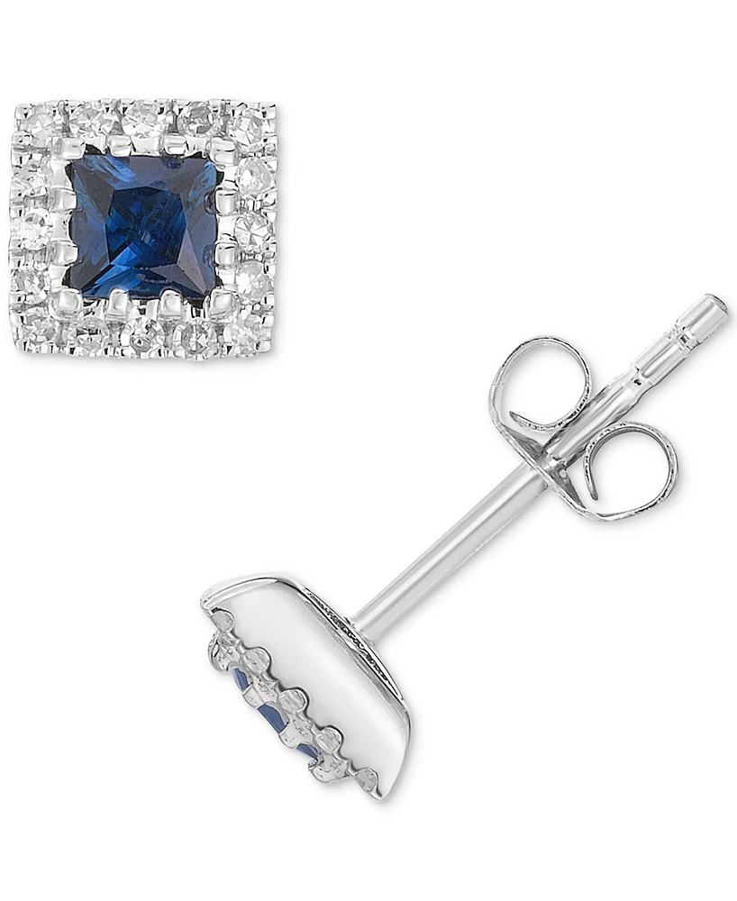 Sapphire (1/3 ct. t.w.) & Diamond (1/8 ct. t.w.) Square Stud Earrings in 14k White Gold